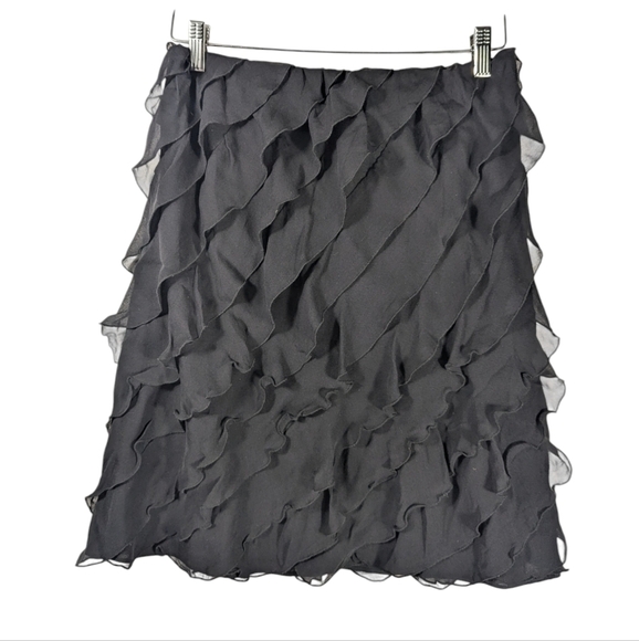 Talbots Chic Black 100% Silk Tiered Ruffle Knee Length Elegant Skirt Size 6P - Picture 3 of 7